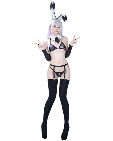 gothic bunny lingerie set pc black halter costume