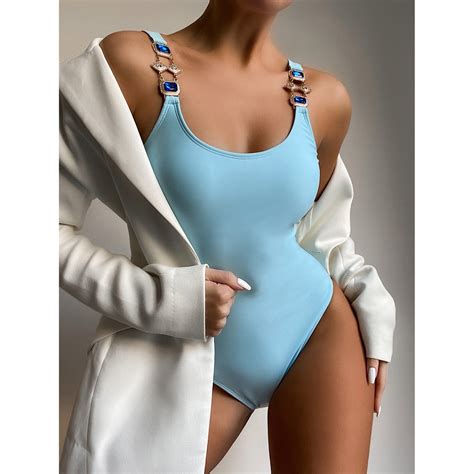 Rhinestone Swimsuit Women Bikini Crystal Diamond Bikini One Piece Metal