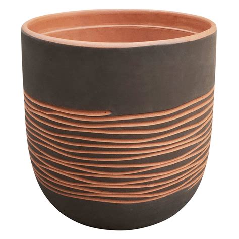 indoor grey carved clay pot large