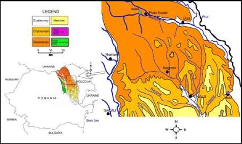 Locations of the studied areas on the geological map of the Moldavian ...