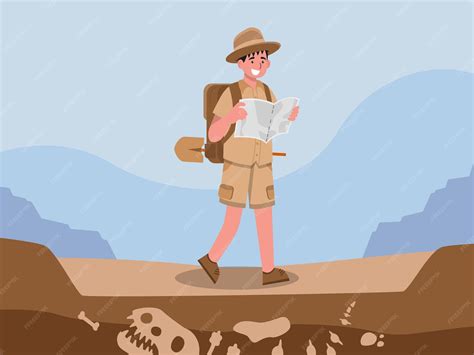 Premium Vector | Archaeologist discovering dinosaurs remains