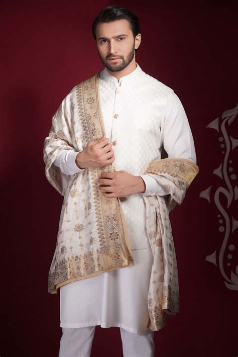 pearl white arsalan iqbal signature style waistcoat set  house