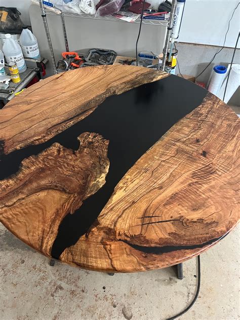 Custom Round Epoxy Dining Table Top - Unique Wood & Epoxy River Design