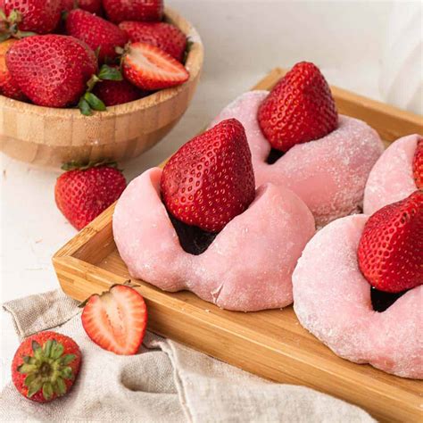 delicious strawberry mochi  red bean paste filling