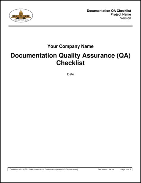 SDLCforms Documentation QA Checklist Template