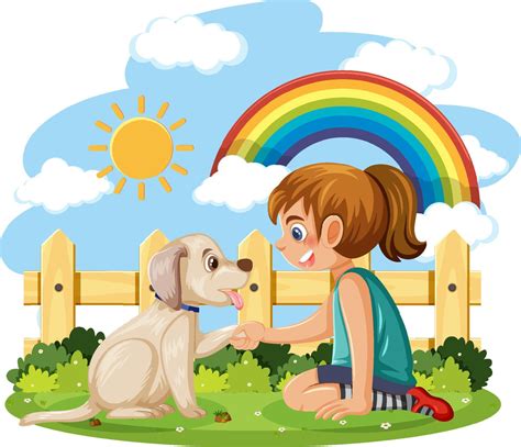 A girl playing with her dog 8334797 Vector Art at Vecteezy