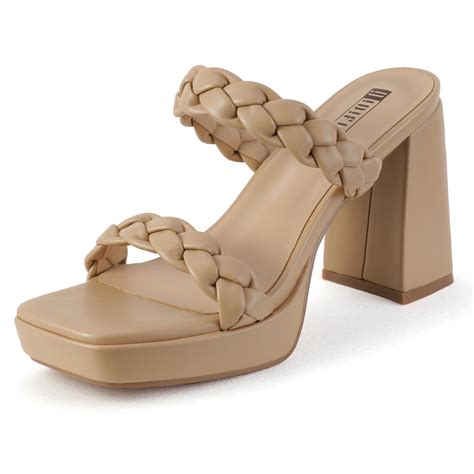IDIFU Nude Platform Heels High Braided Chunky Block Square Toe Wedding