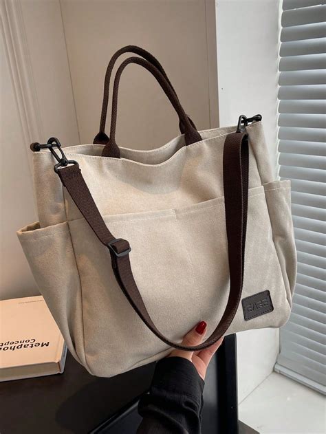 small tote bag double handle letter patch decor  style bags tote