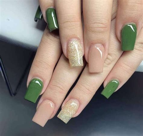 olive green nail designs    chic