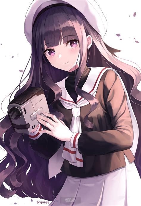anime girl, long hair, camera, Daidouji Tomoyo, violet hair, violet