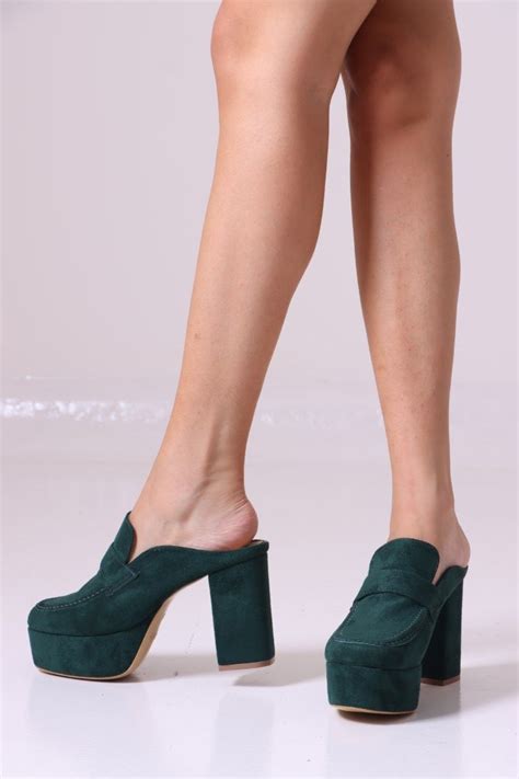 Suede Platform Mules B2128 – Green - Bélinda Atelier