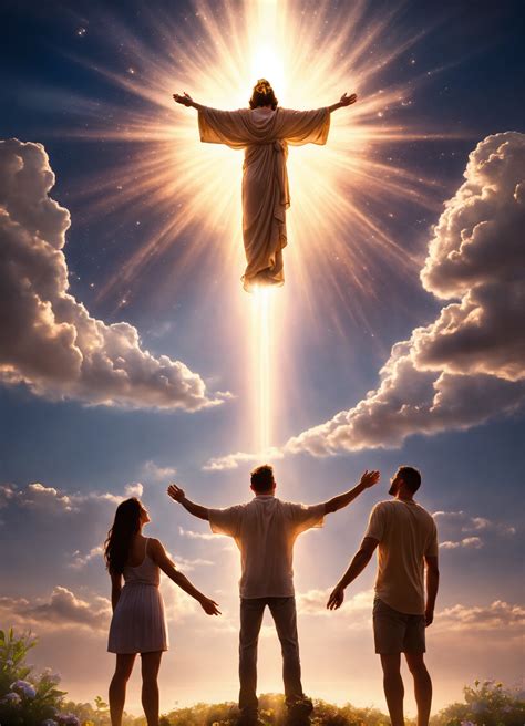 Lexica - God spreading his arms over a male and female couple, looking