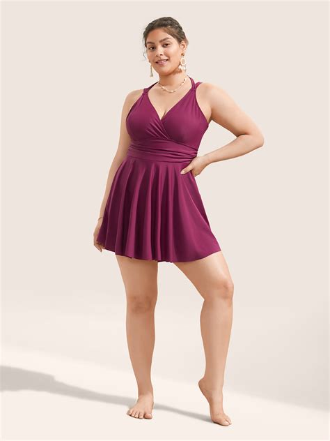 Solid Ruffle Hem Empire Waist Halter Neck Swim Dress – BloomChic