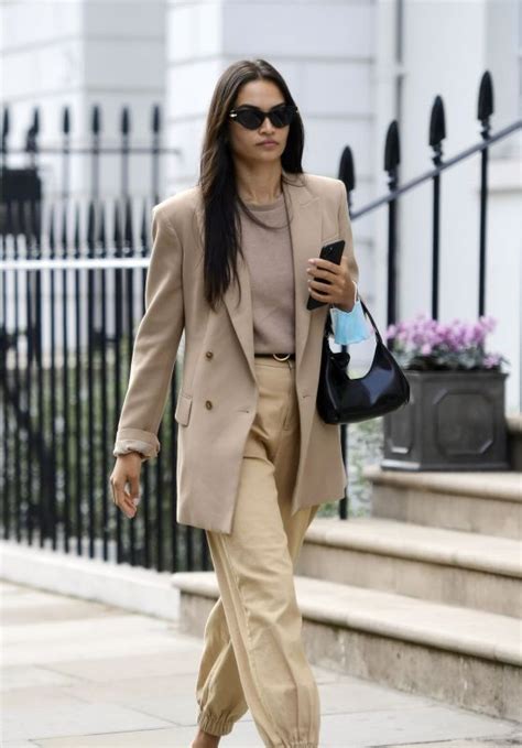 Shanina Shaik Looking Stylish in a Beige Trousers and Jacket - London ...