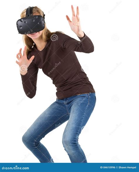 Blonde Girl Using VR - Virtual Reality Headset Stock Photo - Image of