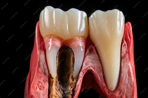 Buraco Entre Os Dentes - Esta imagem captura uma visão em close-up de um dente com um buraco ...