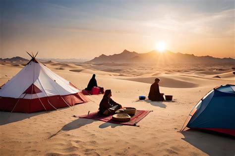 Premium AI Image | camping in the desert with a tent and a tent