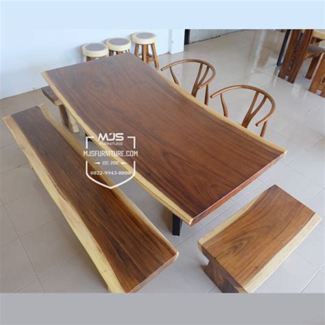 jual meja makan kayu solid trembesi utuh mjs furniture jepara