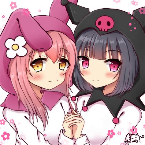 my melody and kuromi (onegai my melody) drawn by nyano21 | Danbooru