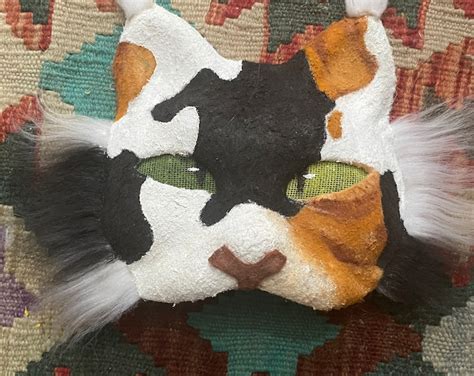 Therian mask calico cat mask quadrobics gear fursuit furry black white orange cat mask