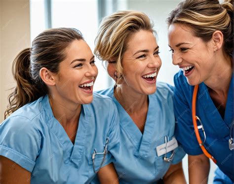 Premium Photo | Three female nurses laughing and talking to each other