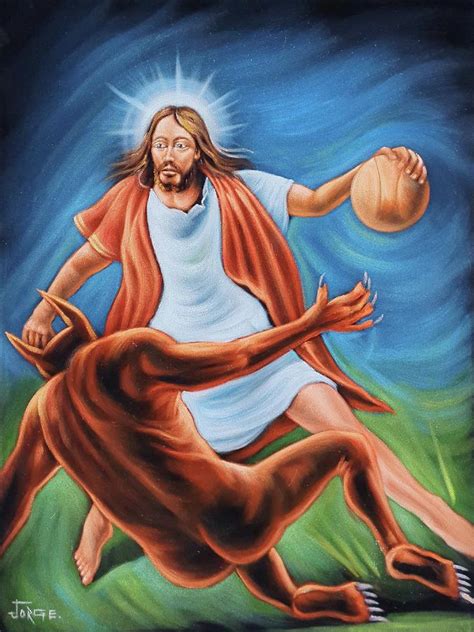 Jesus Christ Plays 1on1 basketball with Devil Satan NBA Painting by ...