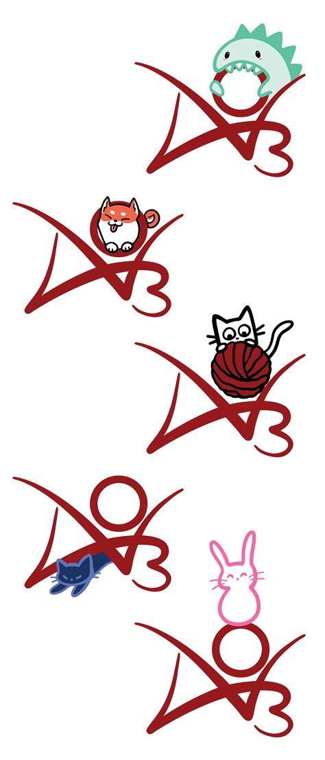 5张动物形象（猫，兔子，怪兽和狗）环绕穿插于AO3标志中的图片。
