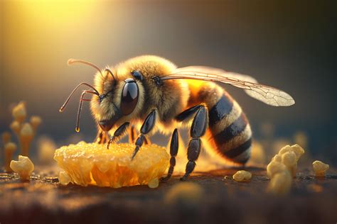 Close up Realistic Honey Bee collecting pollen. Created with 21862233