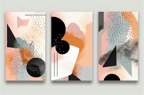 Premium AI Image | A set of three abstract paintings on a wall generative AI