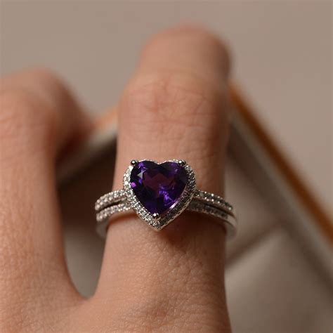 Natural Amethyst Ring Engagement Ring Heart Cut Gemstone - Etsy