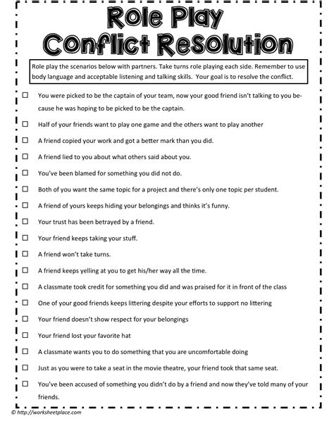 Role Play Conflict Resolution Worksheet
