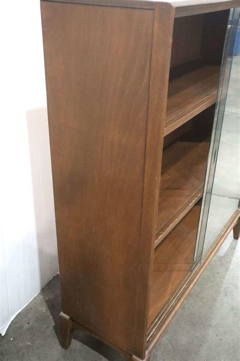 Mid Century Modern Sliding Glass Door Display Book Cabinet - 12 x 42 x