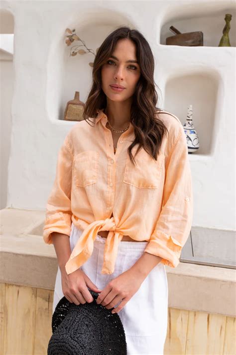 hut clothing apricot boyfriend linen shirt thyme clothing