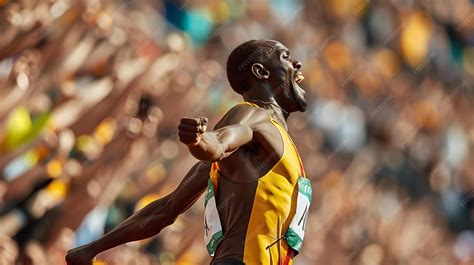 premium photo energetic male athlete winning  race crowd cheering