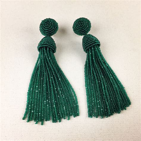 Tassel Earrings Beaded Tassels Emerald green beaded tassels | Etsy