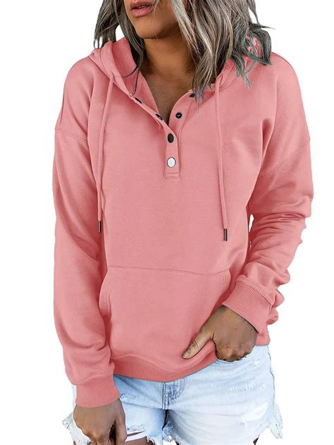 moshu  boutton womens hoodies drawstring hooded sweatshirts