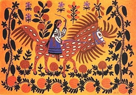 Autumn is riding on a horseback, 1984 - Maria Primachenko - WikiArt.org