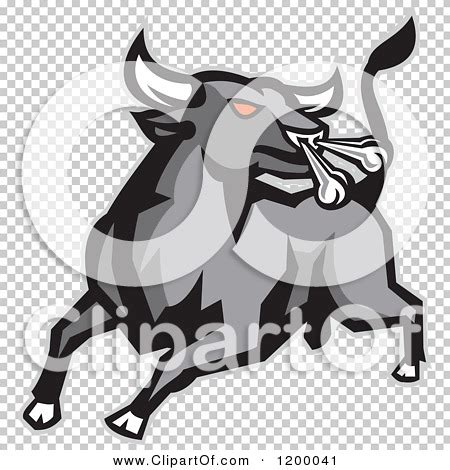 Clipart of a Charging and Snorting Red Eyed Angry Gray Bull - Royalty ...