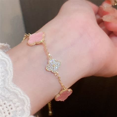 pink four leaf clover bracelet