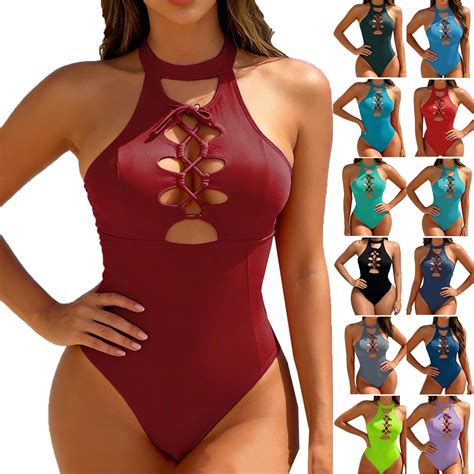 Sentmoon Women's One Piece Swimsuit with Built in Bra Spaghetti Strap