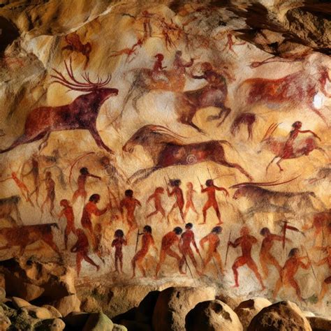 Ancient Cave Paintings Decorate the Walls Stock Illustration ...