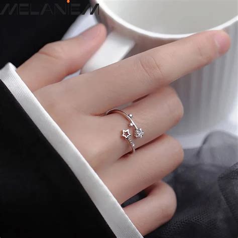 Fine Thin Simple Smooth Adjustable Open Inlaid Zircon Women Pentagram ...