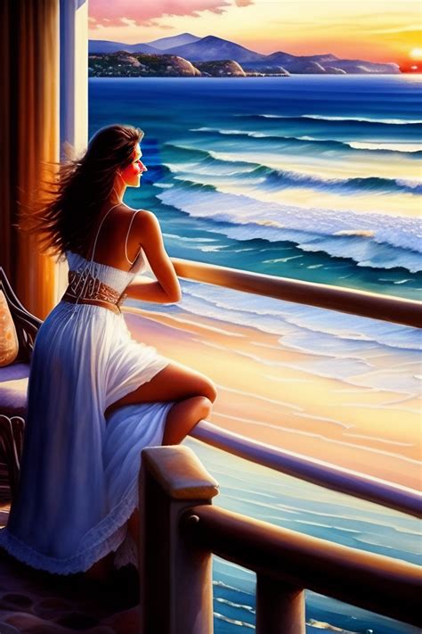 Lexica - Woman enjoying the view of the sea from her balcony