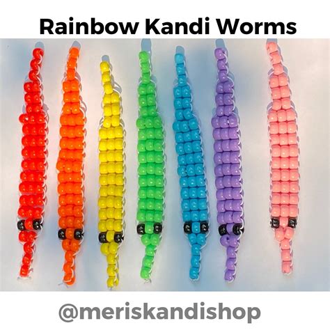 Singe Rainbow Kandi Worm - Red, Orange, Yellow, Green, Blue, Purple