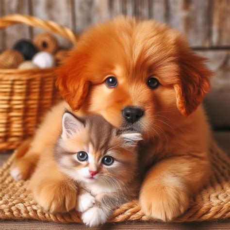 cute puppy cute lion cub hugging cute puppy friendship image baby