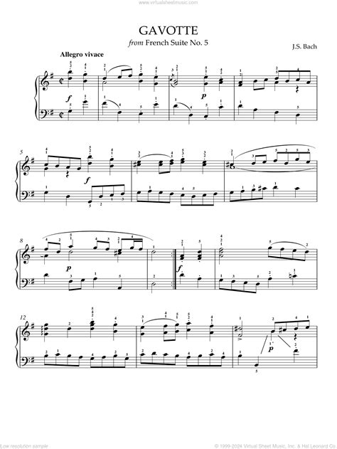 Bach - Gavotte in G Major sheet music for piano solo [PDF]