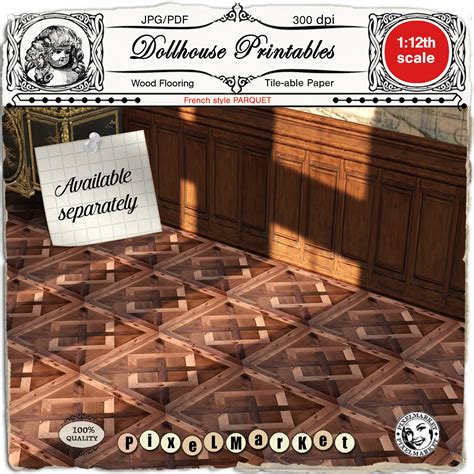 DOLLHOUSE Printable Flooring Miniature Chevron PARQUET Wallpaper