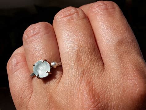 Aquamarine Ring-pearl Ring-aquamarine Rose Gold-aquamarine Silver Ring ...