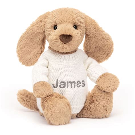 bashful toffee puppy  personalized cream jumper official jellycat