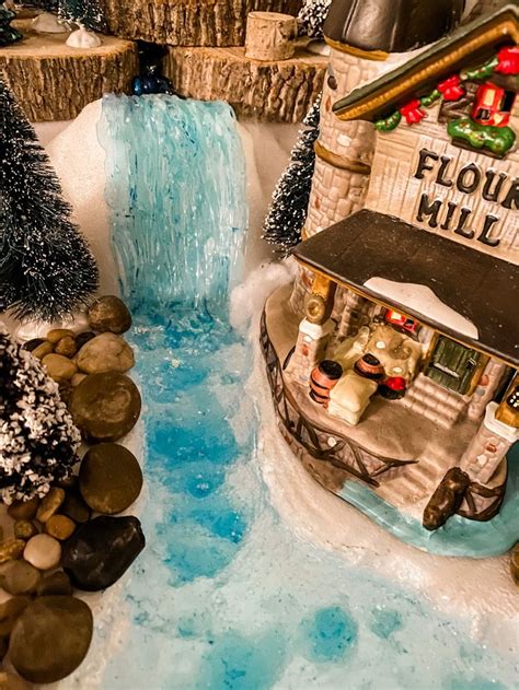 DIY Christmas Village Waterfall with Blue Water Effect